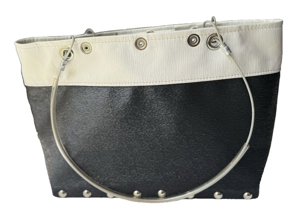 Hardwear by Renee Black White Vegan Leather Studded Tote Bag Handmade in USA - Picture 2 of 10